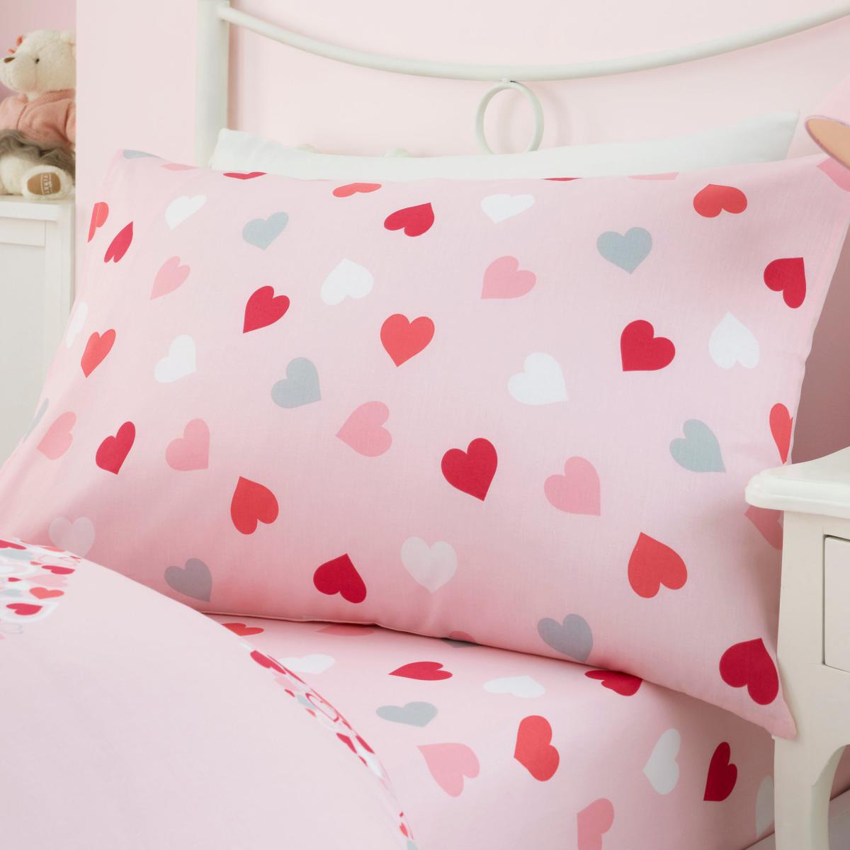 Loveable Hearts Duvet Cover and Pillowcase Set Pink – image 6