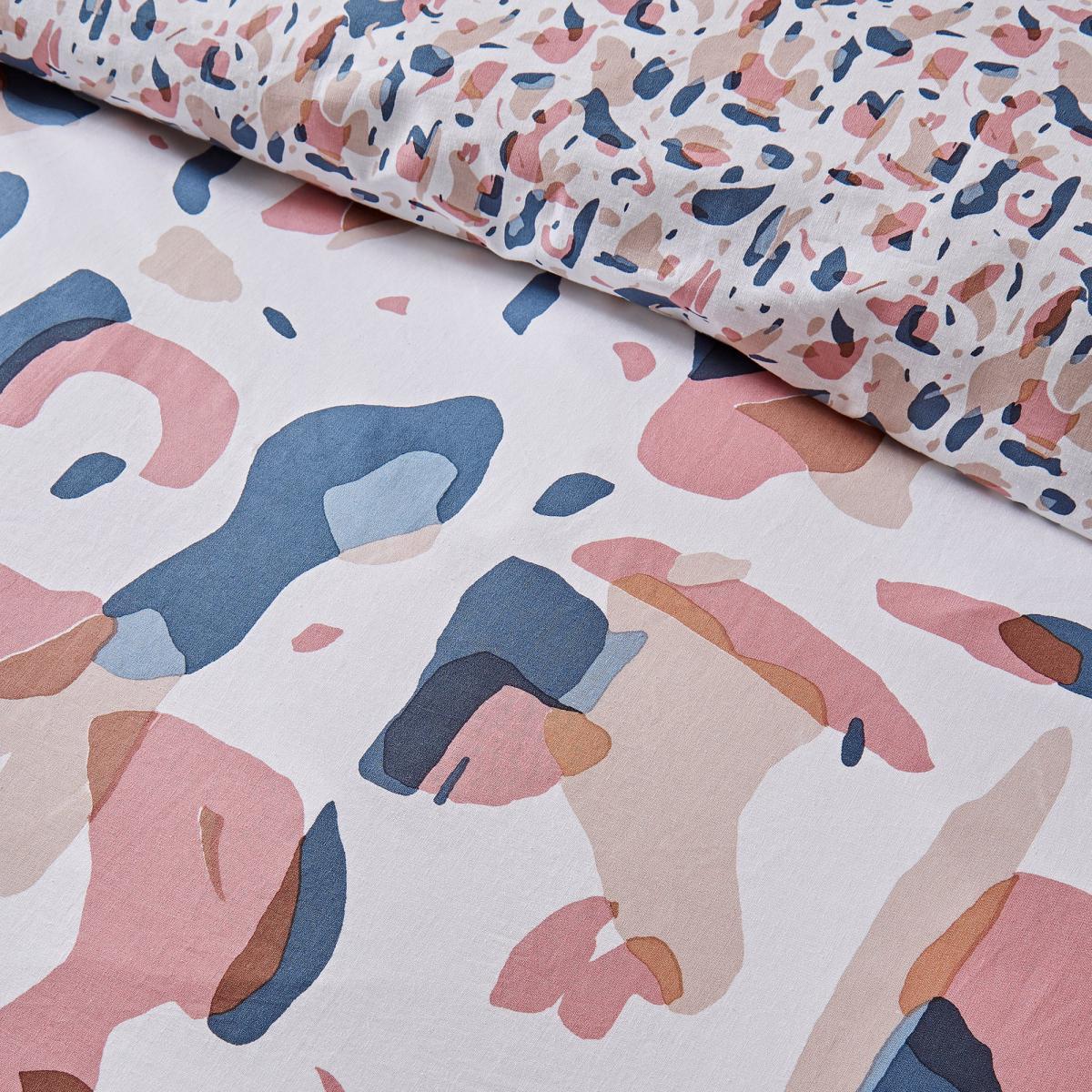 Terazzo Pink Abstract 100% Cotton Reversible Duvet Cover and Pillowcase Set Light Pink – image 5