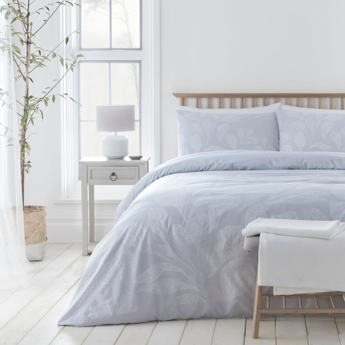 Drift Textured Leaf Silver Eco-Friendly Duvet Cover and Pillowcase Set Silver – image 5