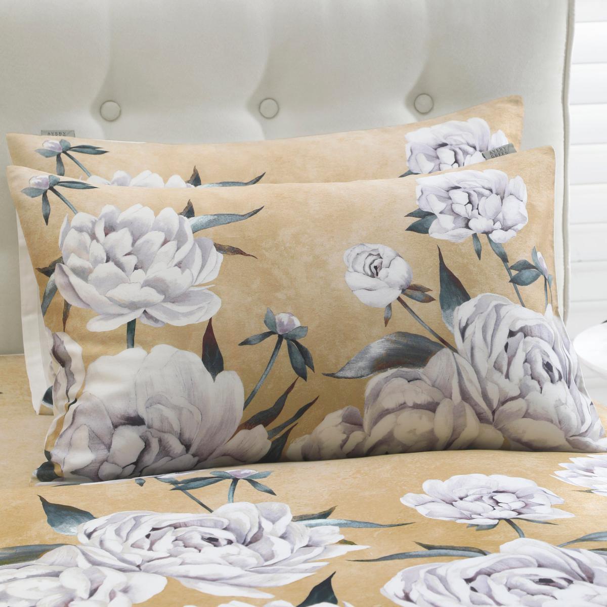 Avery Green Ava Floral Gold 100% Cotton Sateen Duvet Cover and Pillowcase Set Gold – image 2