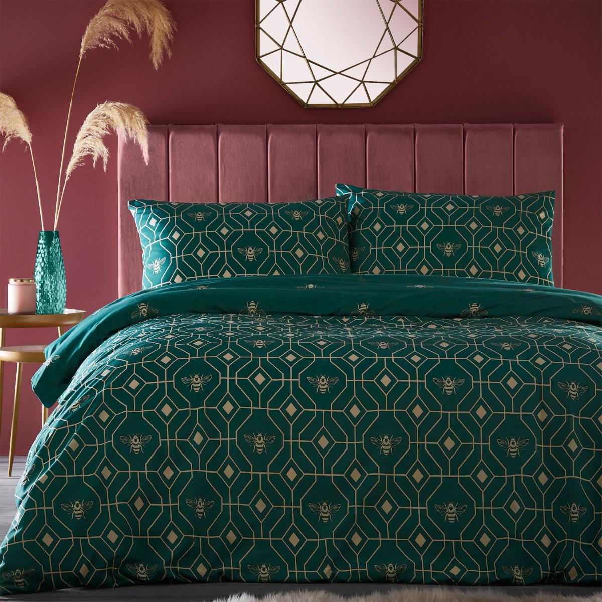 Bee Deco Emerald Duvet Cover and Pillowcase Set Emerald – image 2