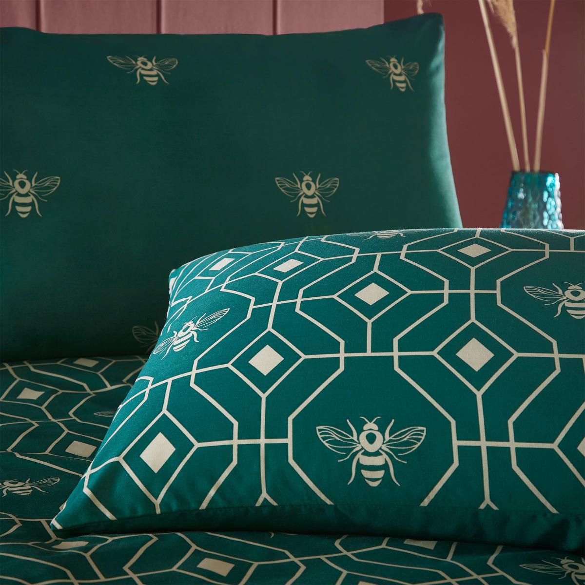 Bee Deco Emerald Duvet Cover and Pillowcase Set Emerald – image 4
