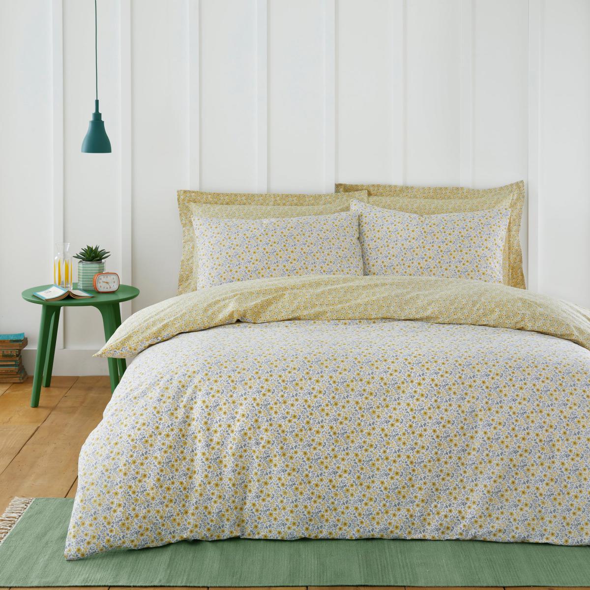 Bessie Ditsy Floral Ochre 100% Cotton Reversible Duvet Cover and Pillowcase Set Ochre (Yellow) – image 2