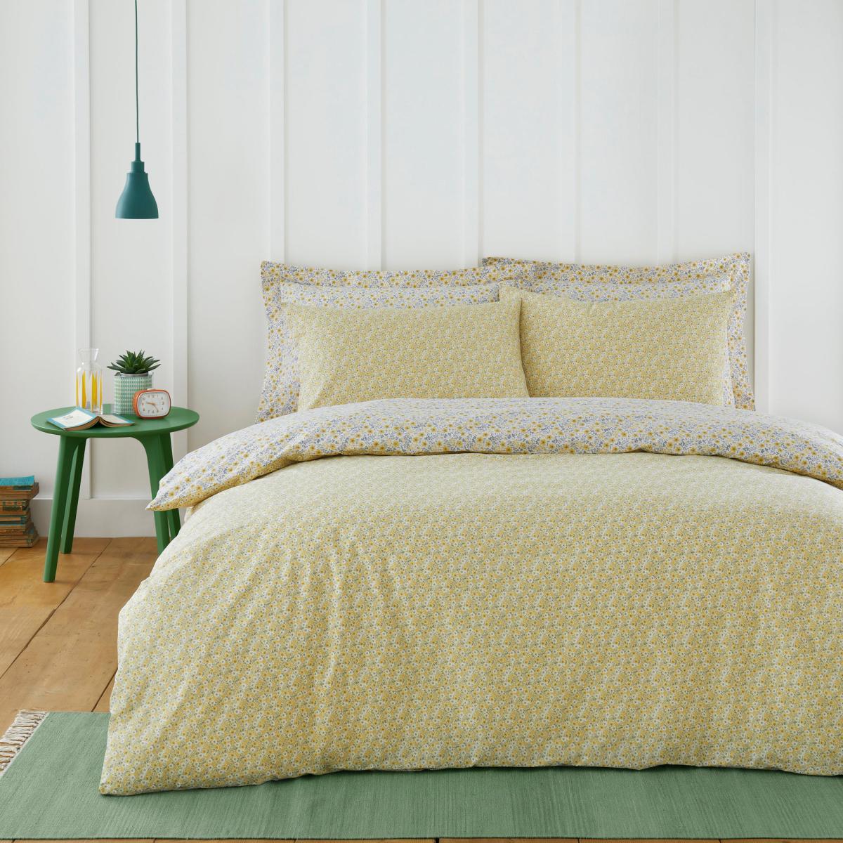 Bessie Ditsy Floral Ochre 100% Cotton Reversible Duvet Cover and Pillowcase Set Ochre (Yellow) – image 3