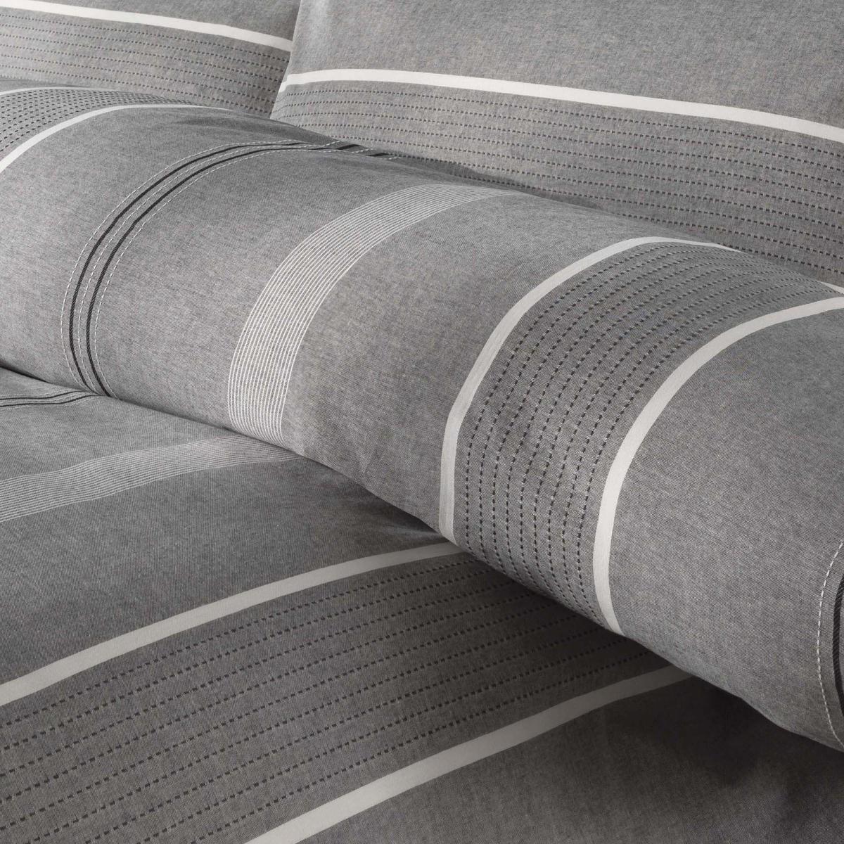 Willington Grey Striped Woven Duvet Cover and Pillowcase Set Grey – image 2