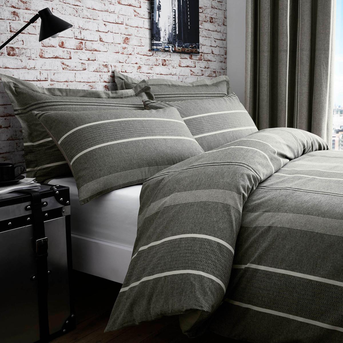 Willington Grey Striped Woven Duvet Cover and Pillowcase Set Grey – image 6