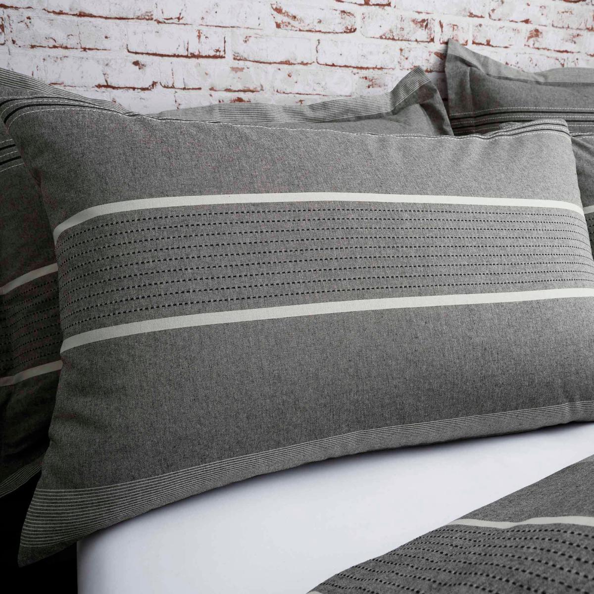 Willington Grey Striped Woven Duvet Cover and Pillowcase Set Grey – image 7