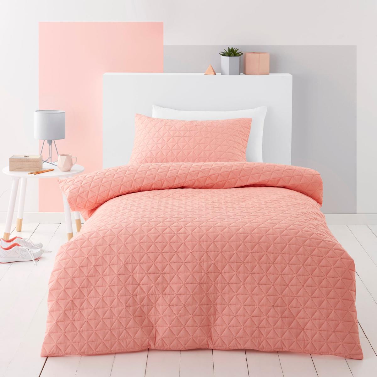 Coral Geo Pinsonic Quilted Duvet Cover and Pillowcase Set Coral – image 1