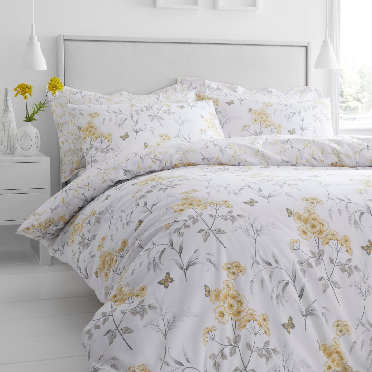 Maria Ochre Reversible Floral Duvet Cover and Pillowcase Set White – image 4