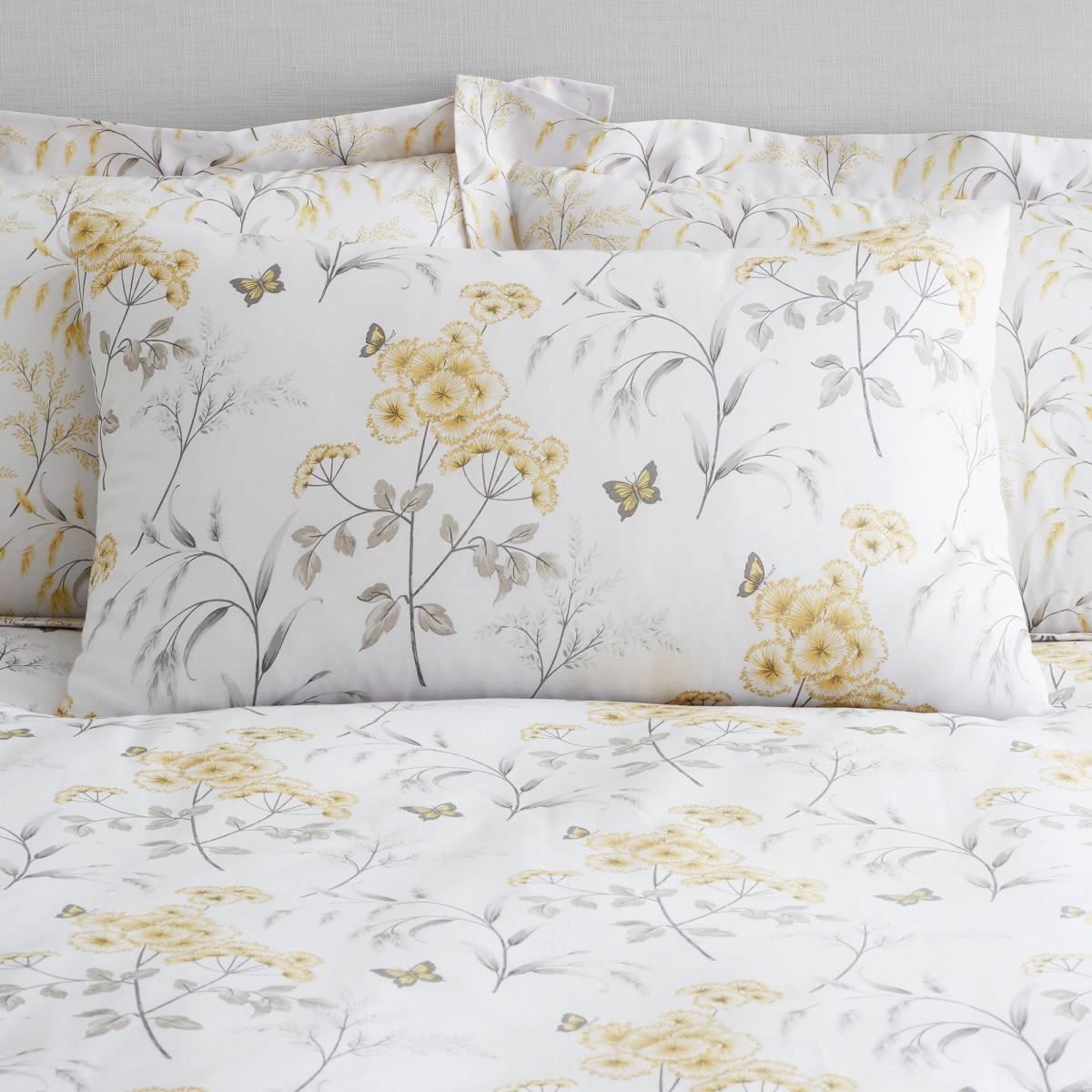 Maria Ochre Reversible Floral Duvet Cover and Pillowcase Set White – image 7