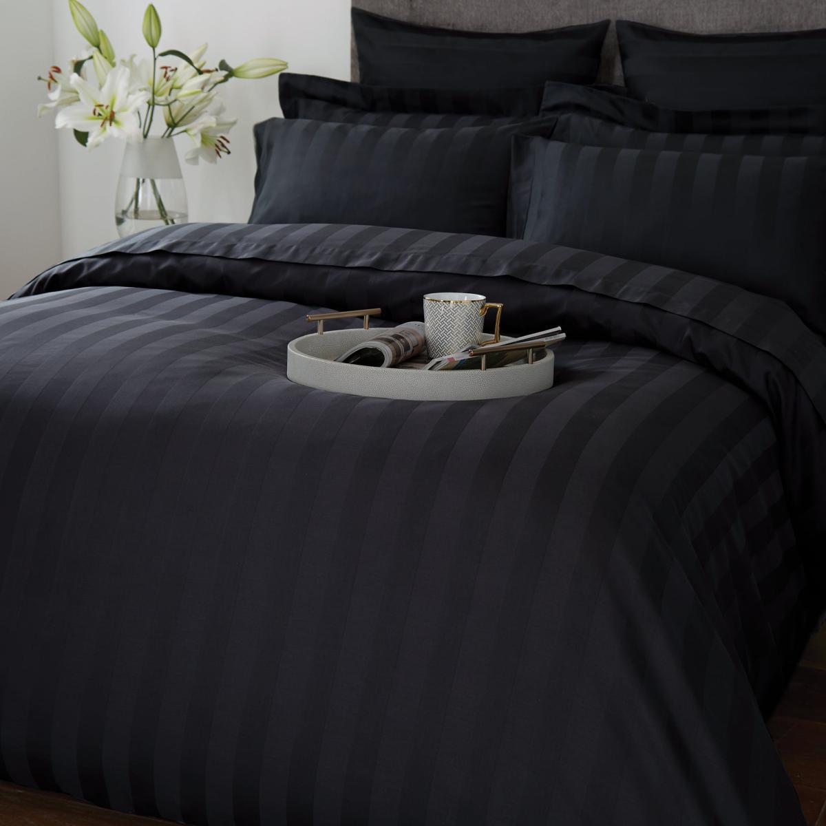 Hotel Egyptian Cotton 230 Thread Count Black Stripe Duvet Cover Black – image 2
