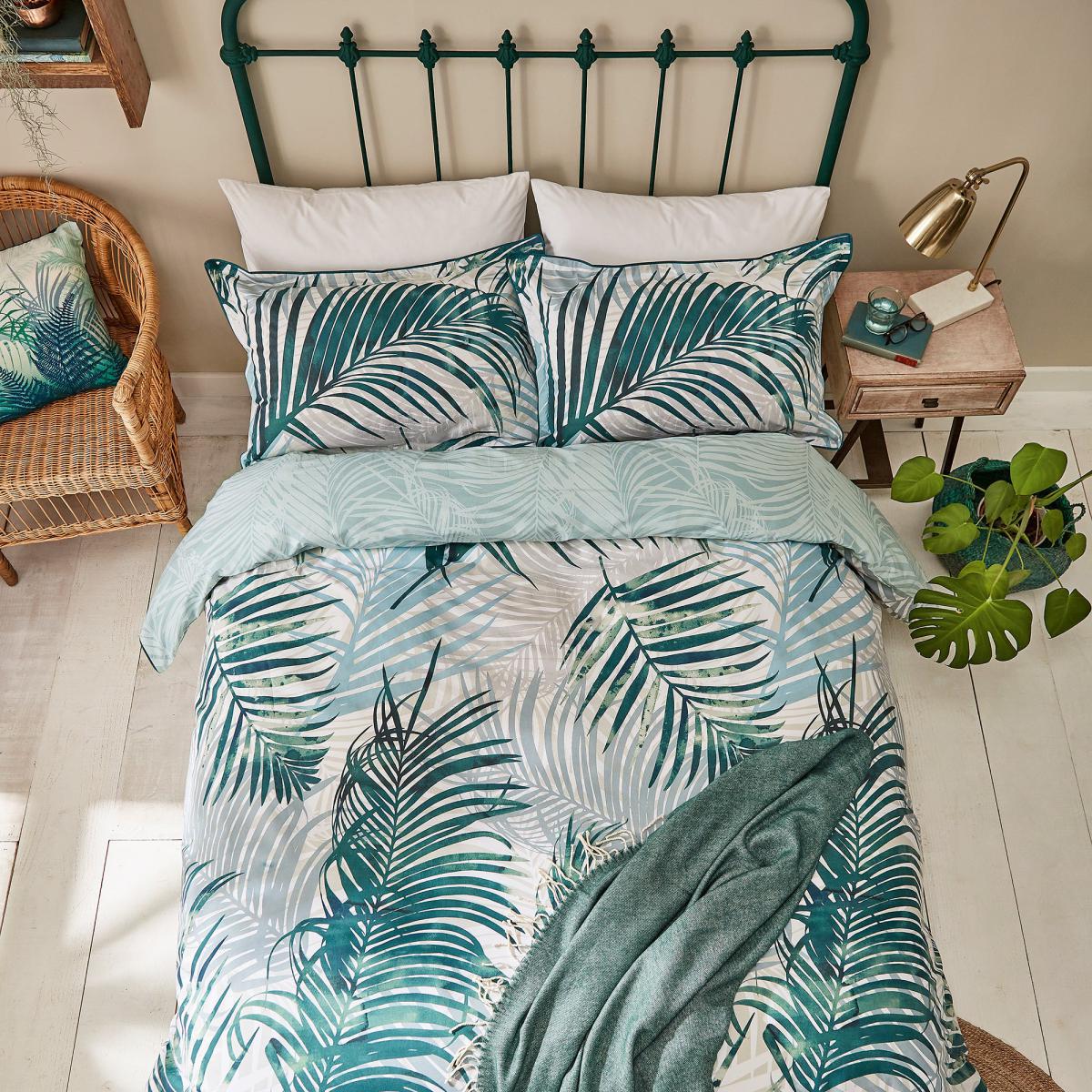 Clarissa Palm Leaf Forest Green 100% Cotton Duvet Cover Set Forest (Green) – image 3