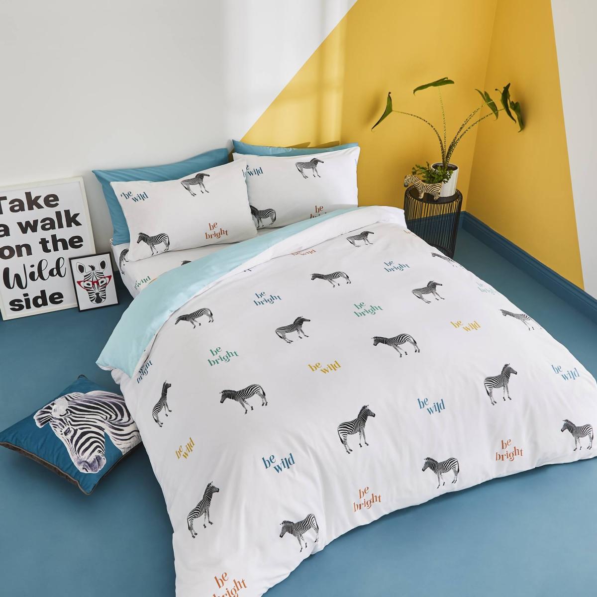 Catherine Lansfield Stay Wild Zebra Duvet Cover and Pillowcase Set Blue – image 2