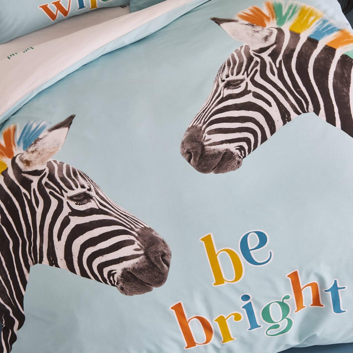 Catherine Lansfield Stay Wild Zebra Duvet Cover and Pillowcase Set Blue – image 4