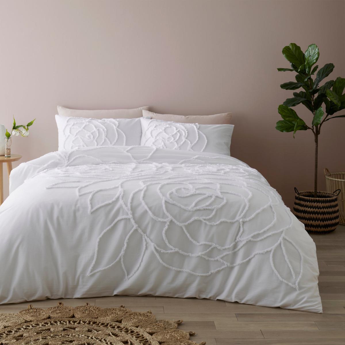 Talia White Tufted 100% Cotton Duvet Cover and Pillowcase Set White – image 2