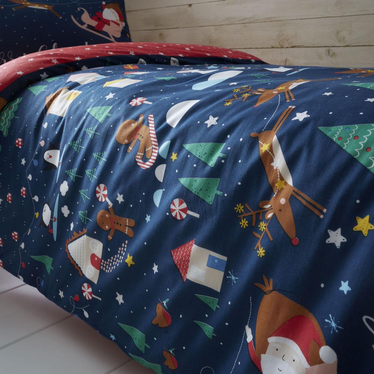 Catherine Lansfield Santa's Christmas Wonderland Duvet Cover and Pillowcase Set Navy – image 4