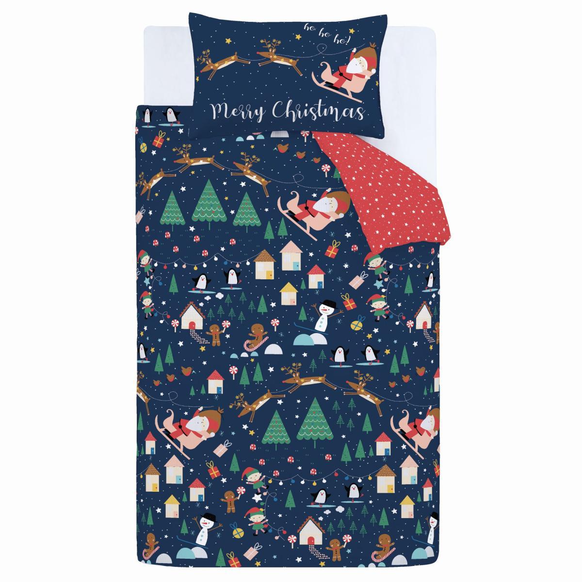 Catherine Lansfield Santa's Christmas Wonderland Duvet Cover and Pillowcase Set Navy – image 5
