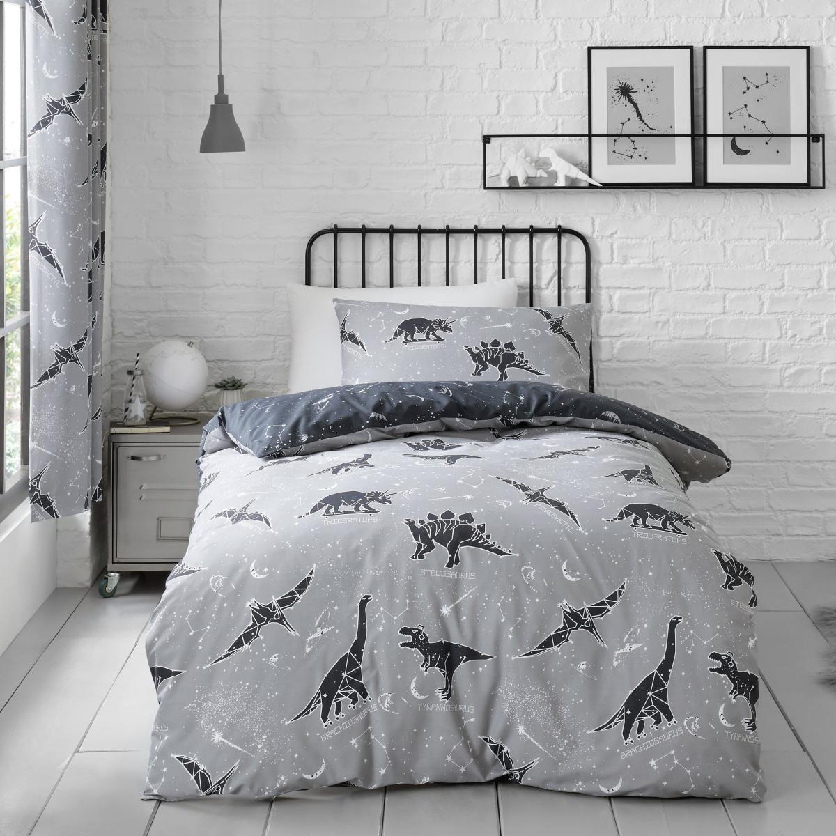 Black Space Dinosaur Fitted Sheet Black and White – image 3