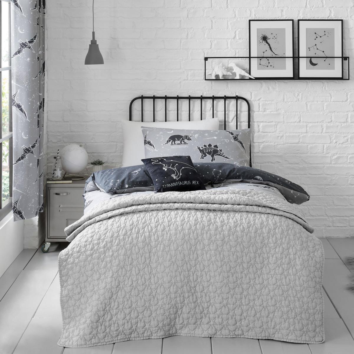 Black Space Dinosaur Fitted Sheet Black and White – image 4