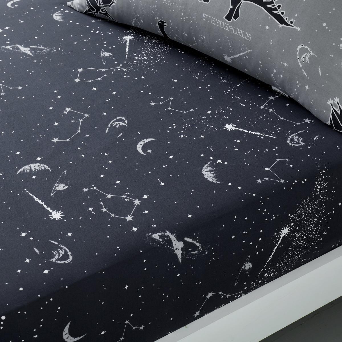Black Space Dinosaur Fitted Sheet Black and White – image 1
