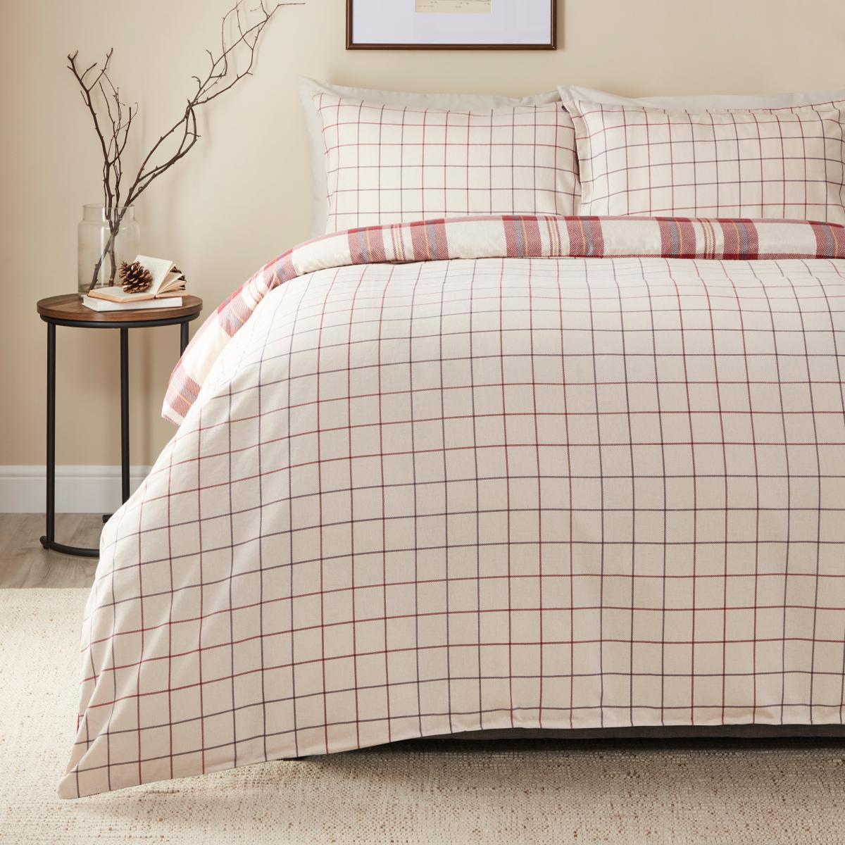 Rue Red 100% Brushed Cotton Duvet Cover Set Red – image 2
