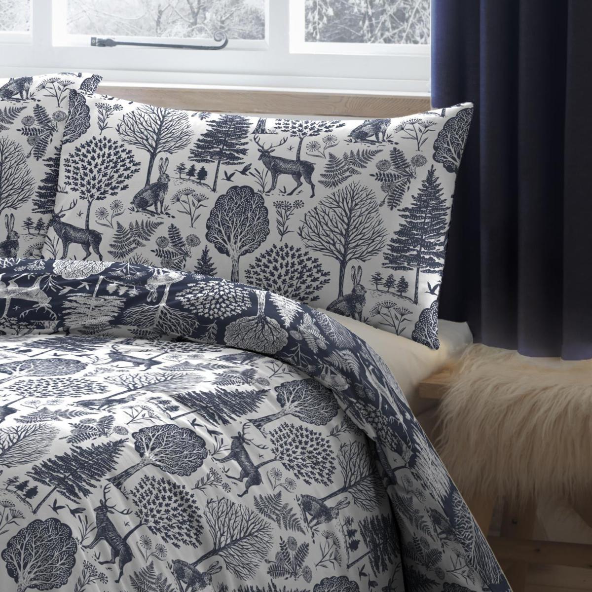 Dream and Drapes Lodge Winter Forest 100% Brushed Cotton Duvet Cover Set Navy – image 4