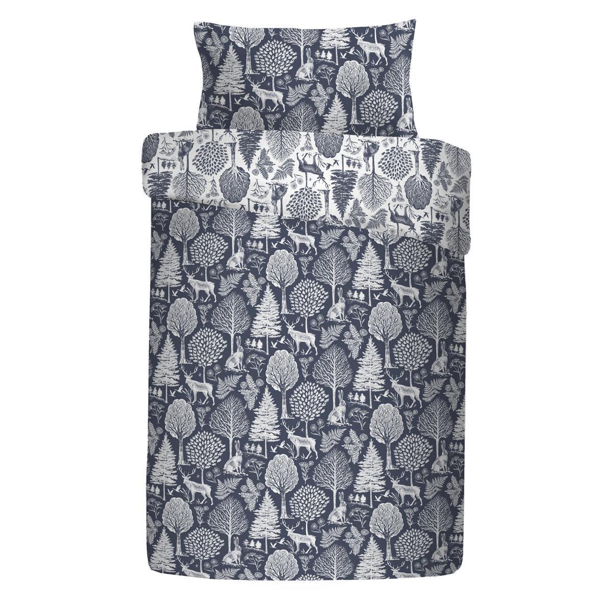 Dream and Drapes Lodge Winter Forest 100% Brushed Cotton Duvet Cover Set Navy – image 6