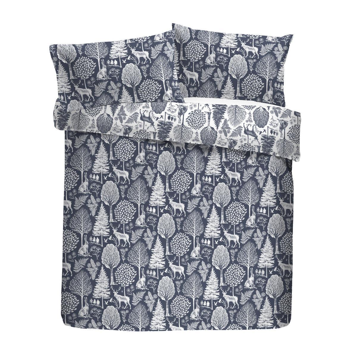 Dream and Drapes Lodge Winter Forest 100% Brushed Cotton Duvet Cover Set Navy – image 7