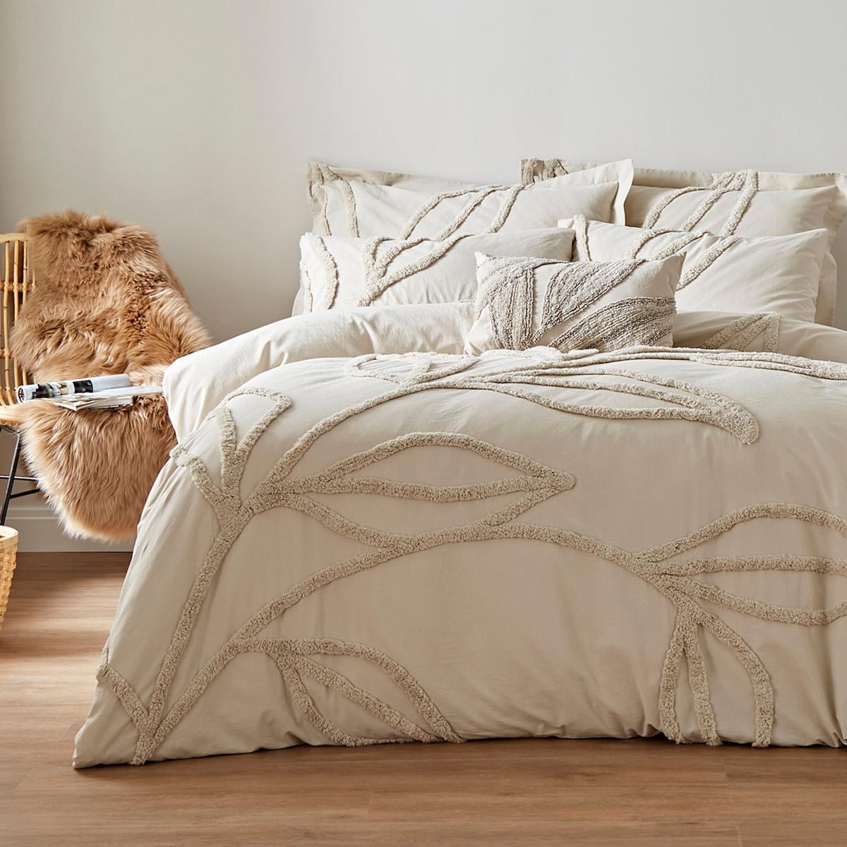 Tufted Leaf Sandstone 100% Organic Cotton Duvet Cover and Pillowcase Set Sandstone (Brown) – image 2