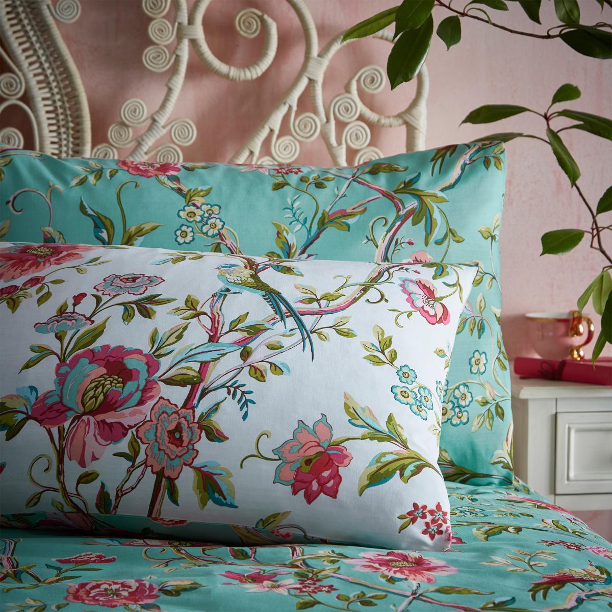Furn. Vintage Chinoiserie Jade Floral Reversible Duvet Cover and Pillowcase Set Jade (Green) – image 2