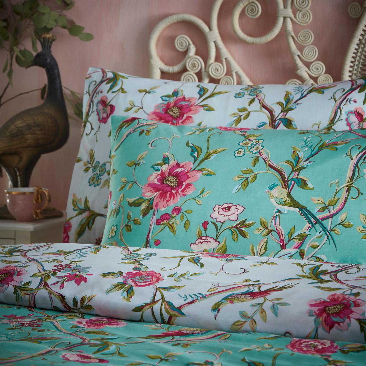Furn. Vintage Chinoiserie Jade Floral Reversible Duvet Cover and Pillowcase Set Jade (Green) – image 3