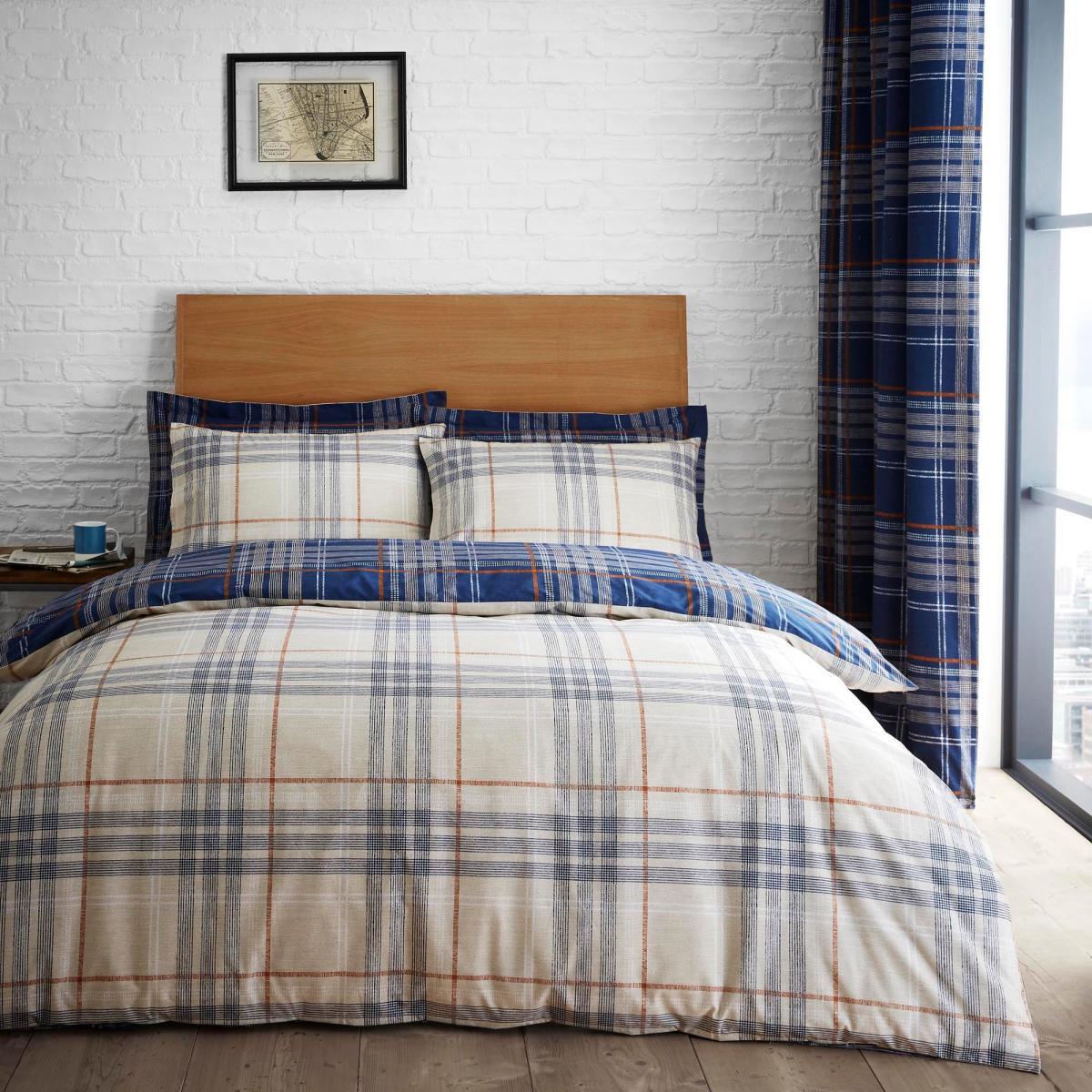 Lennox Check Navy Duvet Cover and Pillowcase Set Navy and White – image 2