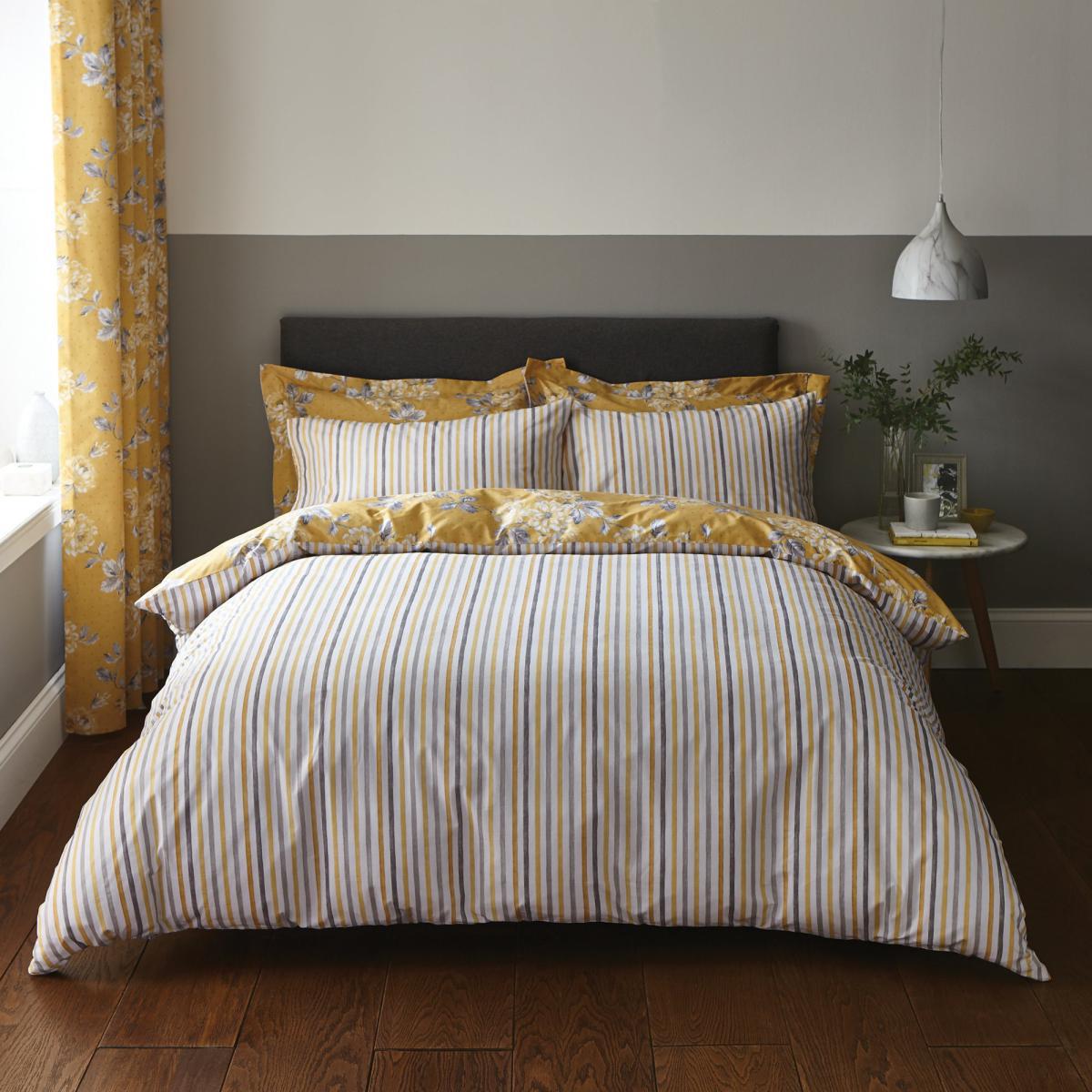 Ashbourne Ochre Reversible Duvet Cover and Pillowcase Set Ochre – image 2