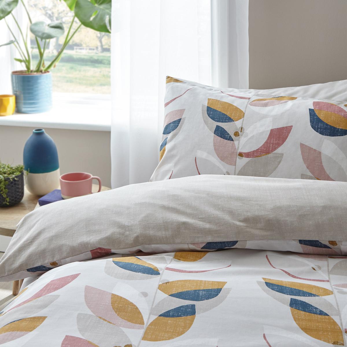 Bianca Cotton Layered Leaf Natural 100% Egyptian Cotton Duvet Cover and Pillowcase Set Natural (Cream) – image 2