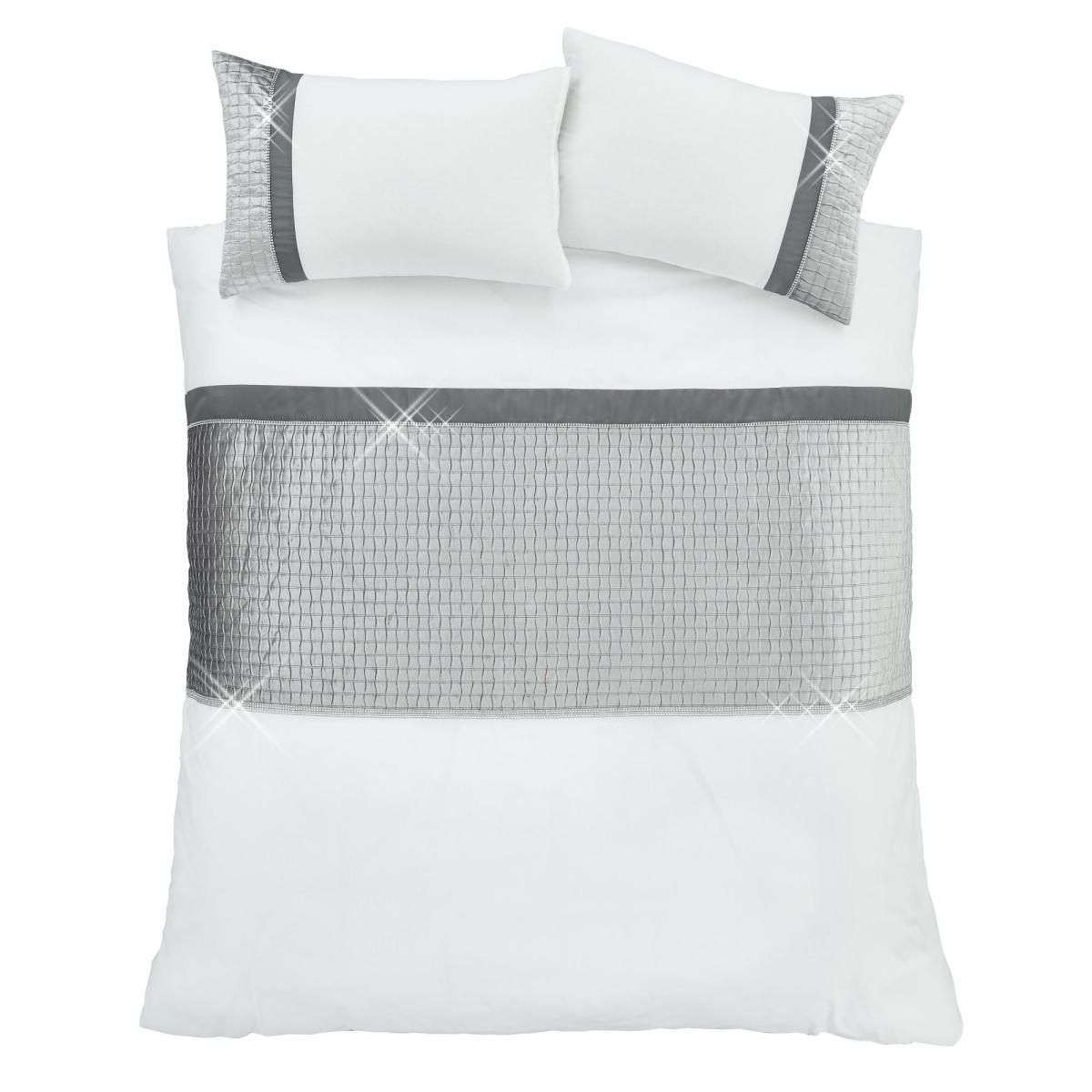 Catherine Lansfield Shimmer Crushed Velvet Pinsonic Duvet Cover Set Silver – image 5