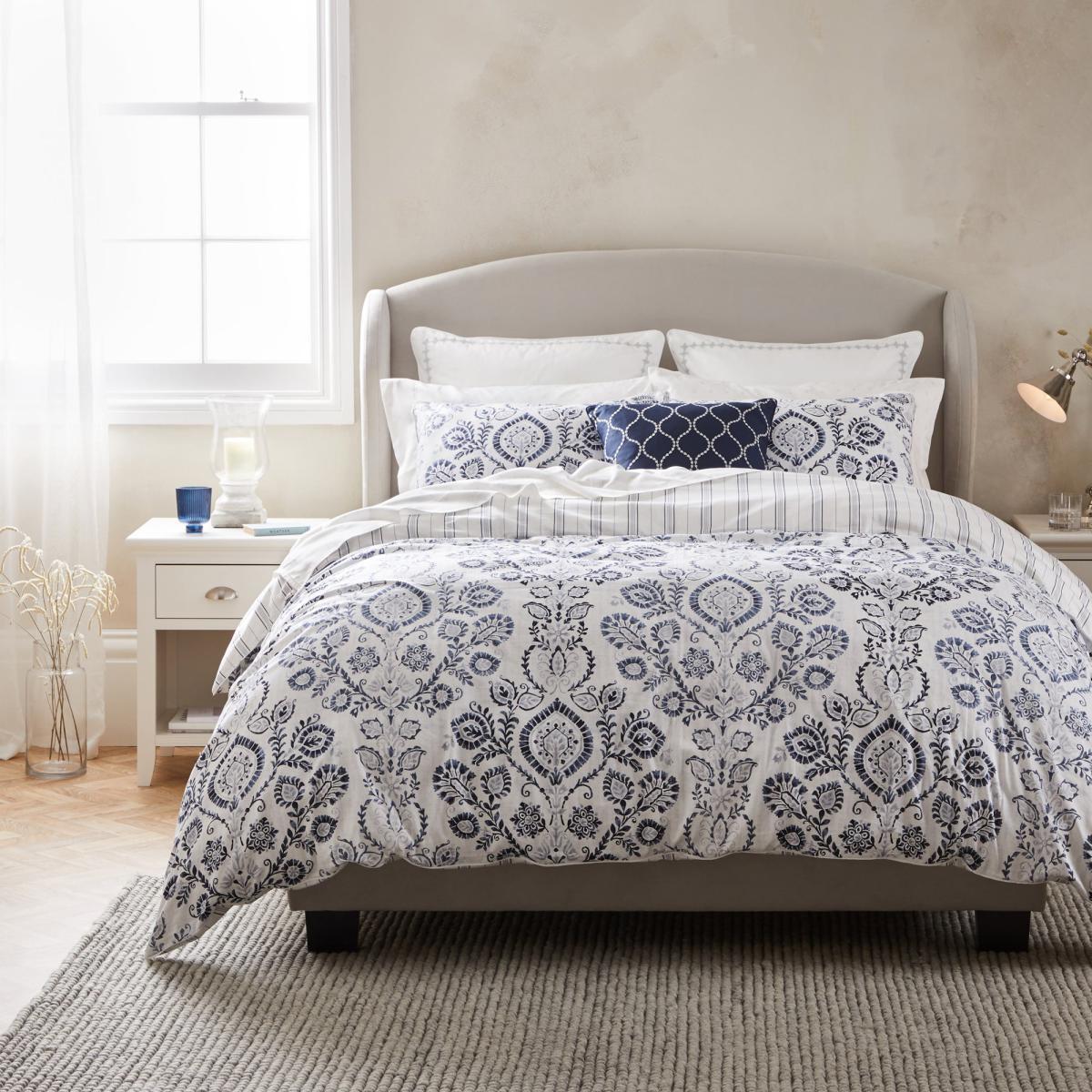 Dorma Harlyn Navy Organic Cotton Duvet Cover and Pillowcase Set Blue, White and Black – image 1