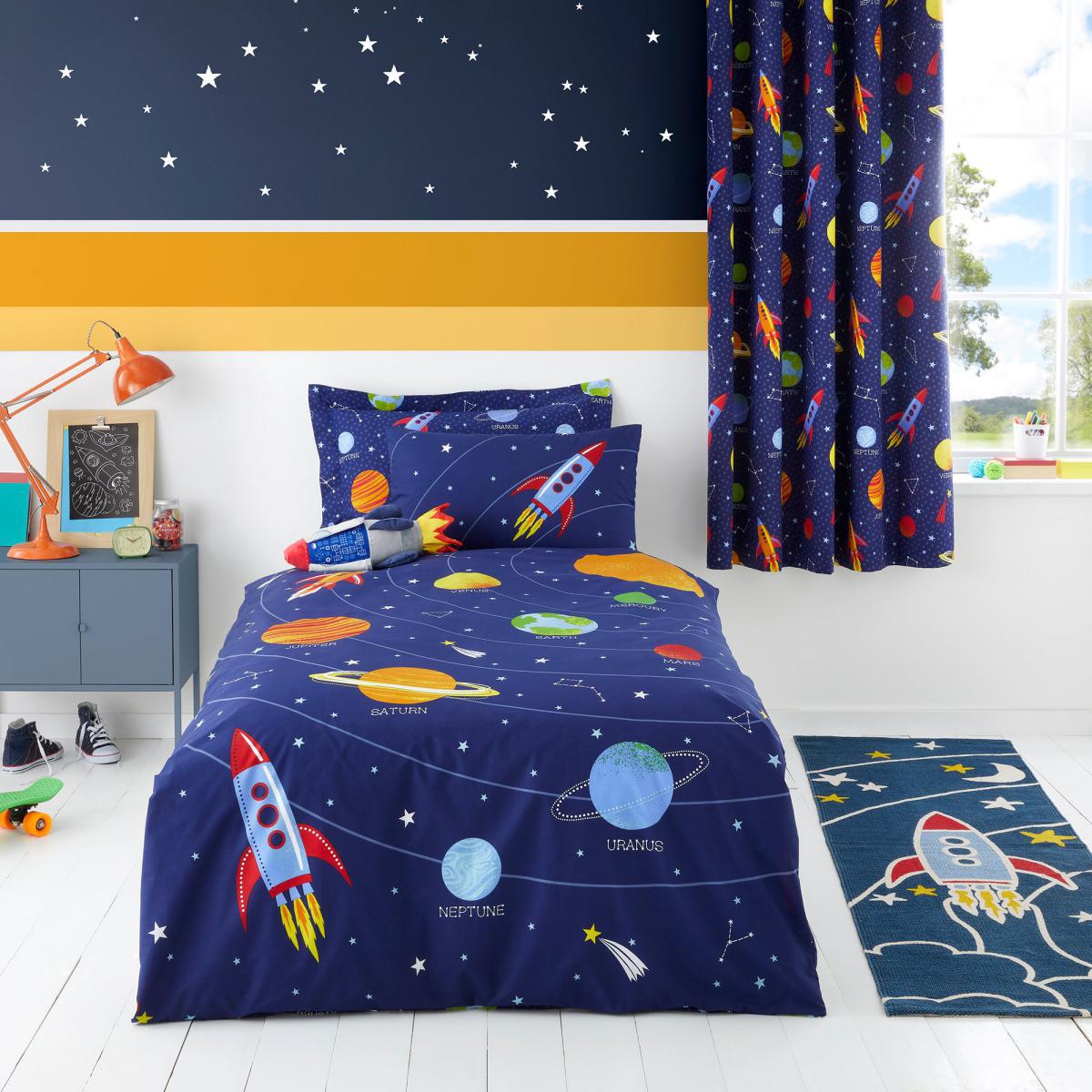 Space Glow in the Dark Duvet Cover and Pillowcase Set Navy (Blue) – image 2