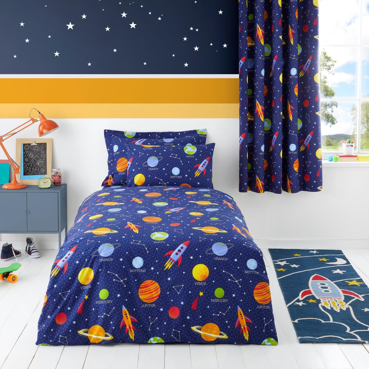 Space Glow in the Dark Duvet Cover and Pillowcase Set Navy (Blue) – image 4