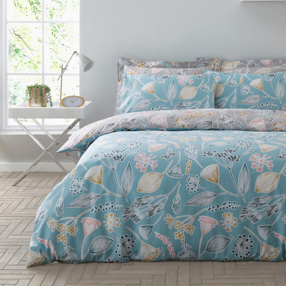 Elements Farley Grey Duvet Cover and Pillowcase Set Grey, Green and Yellow – image 2
