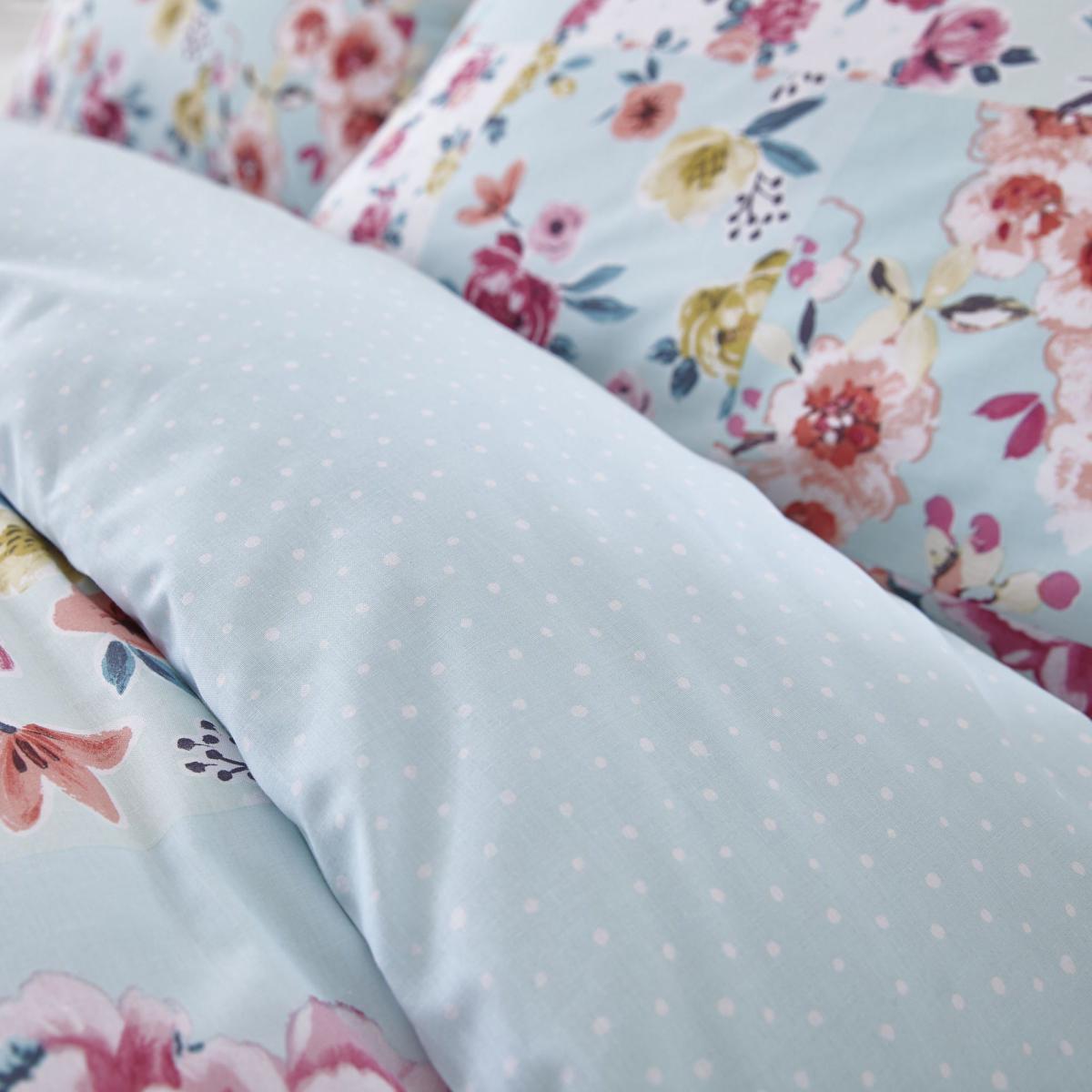 Catherine Lansfield Flower Patchwork Duck Egg Duvet Cover and Pillowcase Set Duck Egg (Blue) – image 3