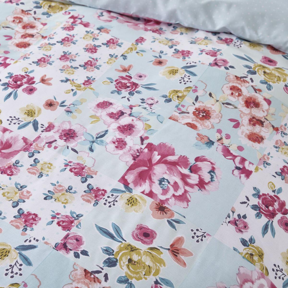 Catherine Lansfield Flower Patchwork Duck Egg Duvet Cover and Pillowcase Set Duck Egg (Blue) – image 4