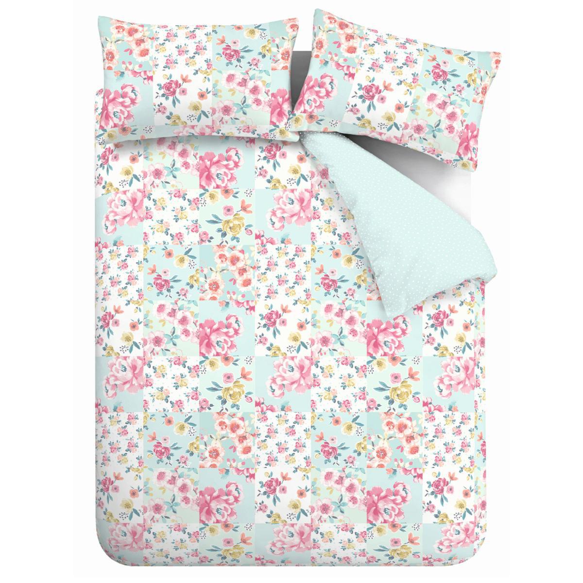 Catherine Lansfield Flower Patchwork Duck Egg Duvet Cover and Pillowcase Set Duck Egg (Blue) – image 5