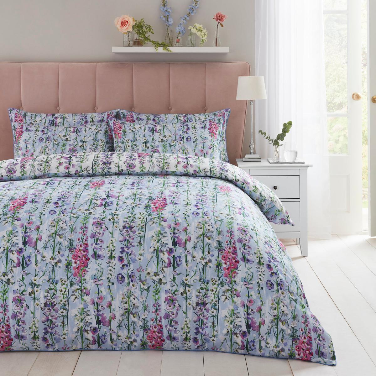 Dorma Country Garden 100% Cotton Duvet Cover and Pillowcase Set Light Blue – image 1