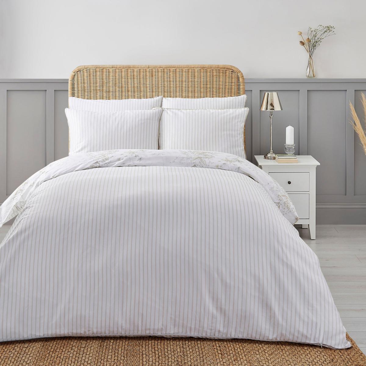 Dorma Coleton Natural Floral 100% Cotton Reversible Duvet Cover and Pillowcase Set Natural (Cream) – image 2