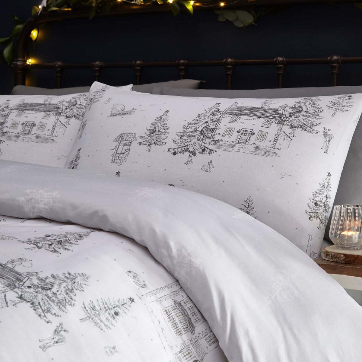 Furn. Midwinter Toile Duvet Cover and Pillowcase Set Snow White – image 2