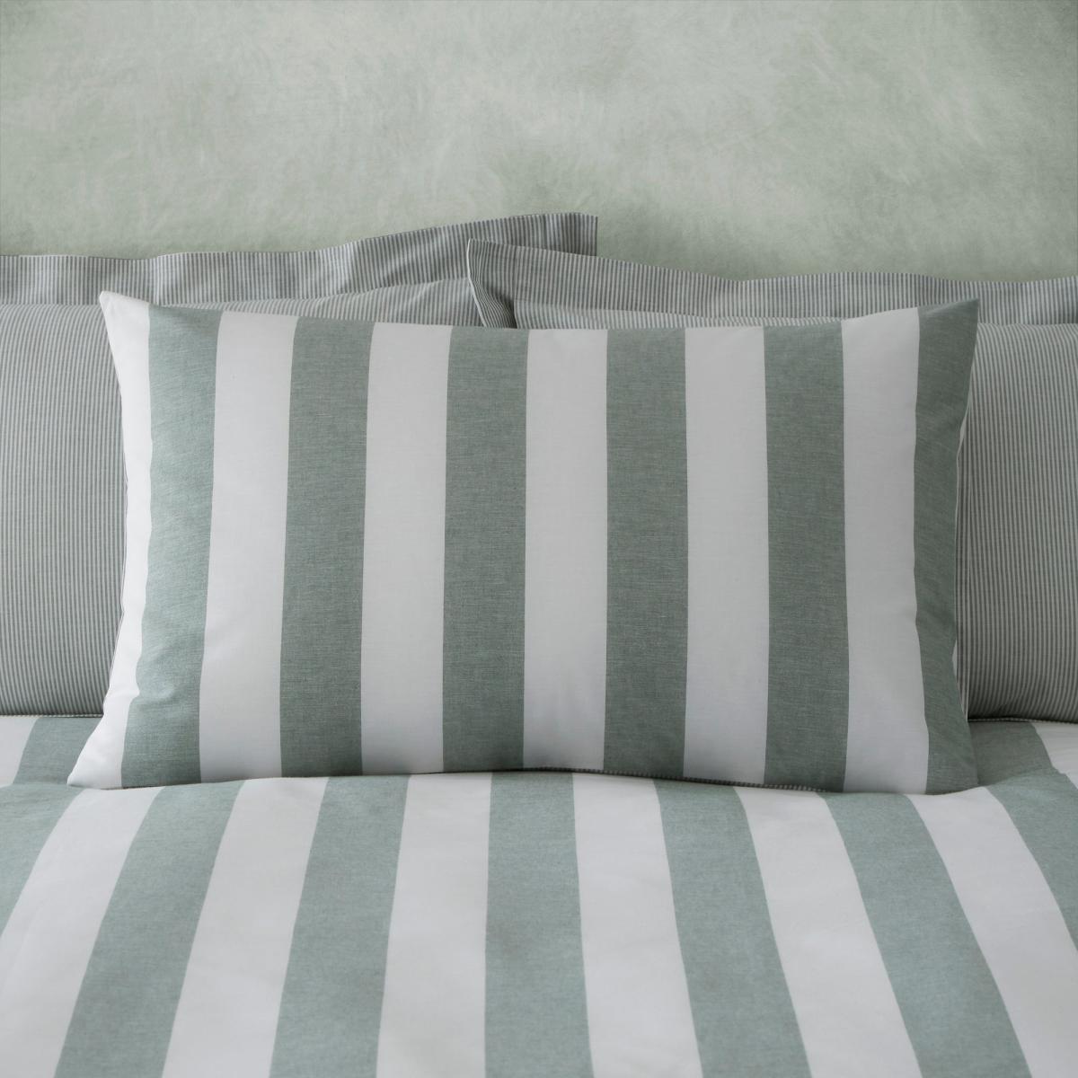 Holmes Green Striped 100% Cotton Reversible Duvet Cover and Pillowcase Set Light Green – image 3