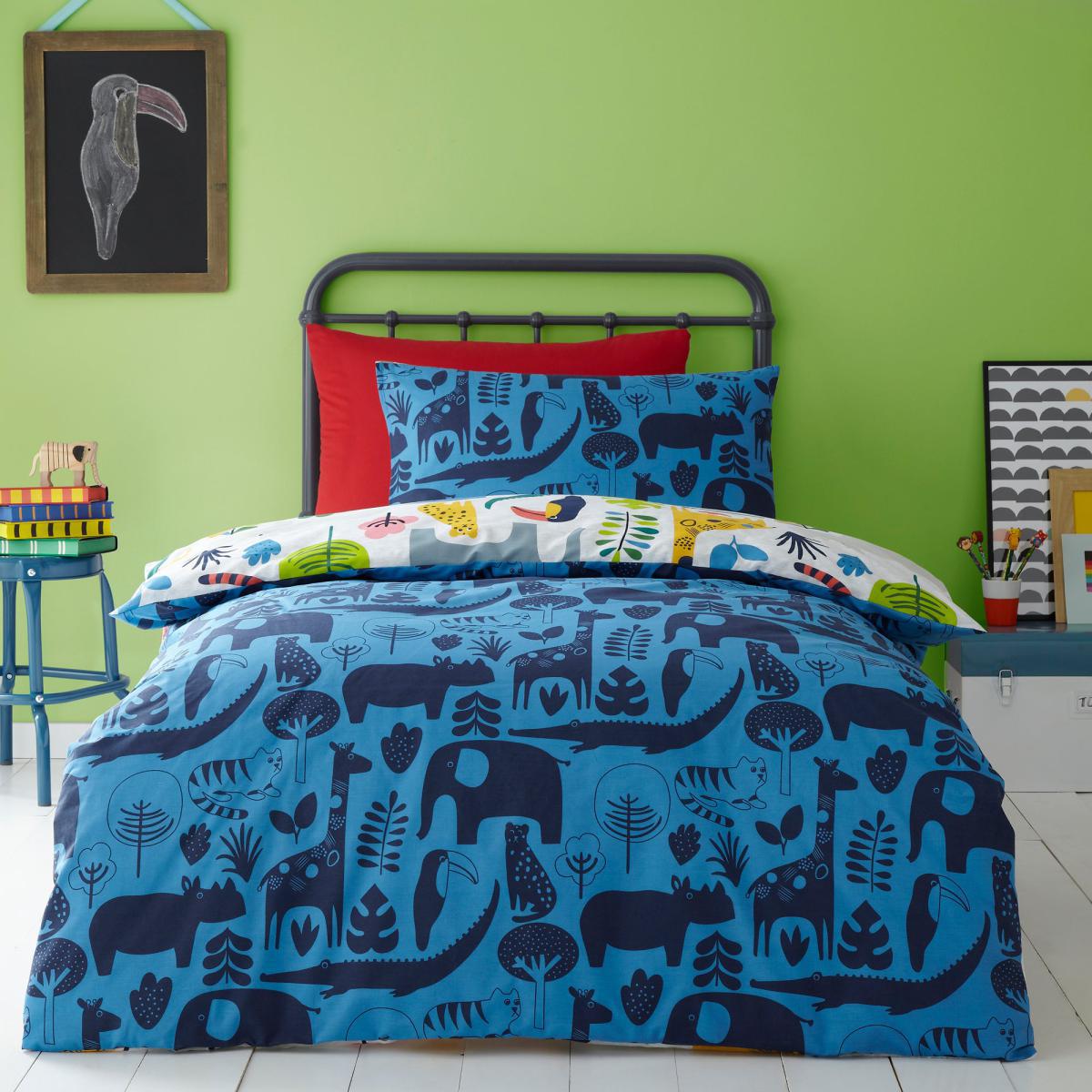 Elements Jungle 100% Cotton Reversible Duvet Cover and Pillowcase Set White, Green and Yellow – image 2