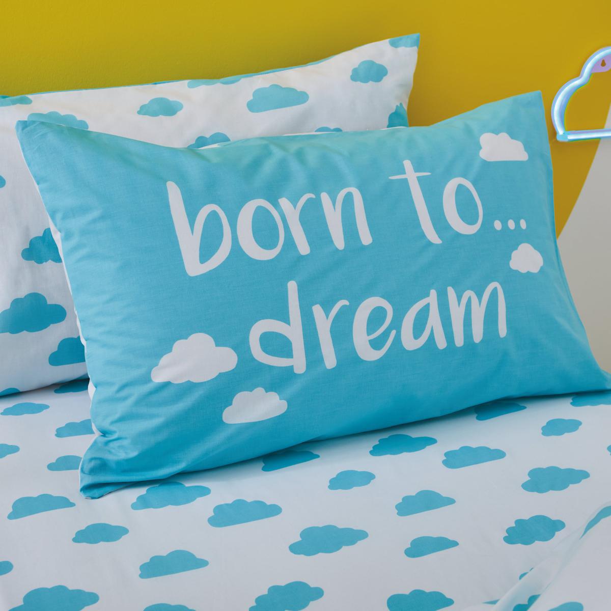 Born To Dream 100% Organic Cotton Duvet Cover and Pillowcase Set Light Blue – image 2