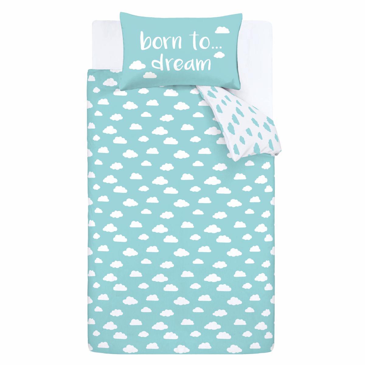 Born To Dream 100% Organic Cotton Duvet Cover and Pillowcase Set Light Blue – image 4