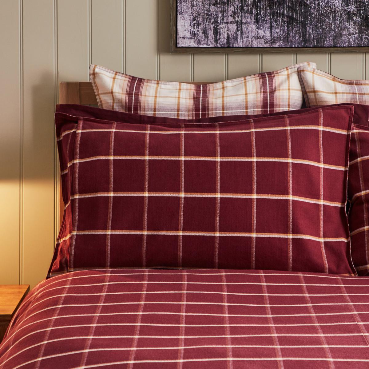 Dorma Finlay Reversible Red Checked Duvet Cover and Pillowcase Set Red, Yellow and White – image 4